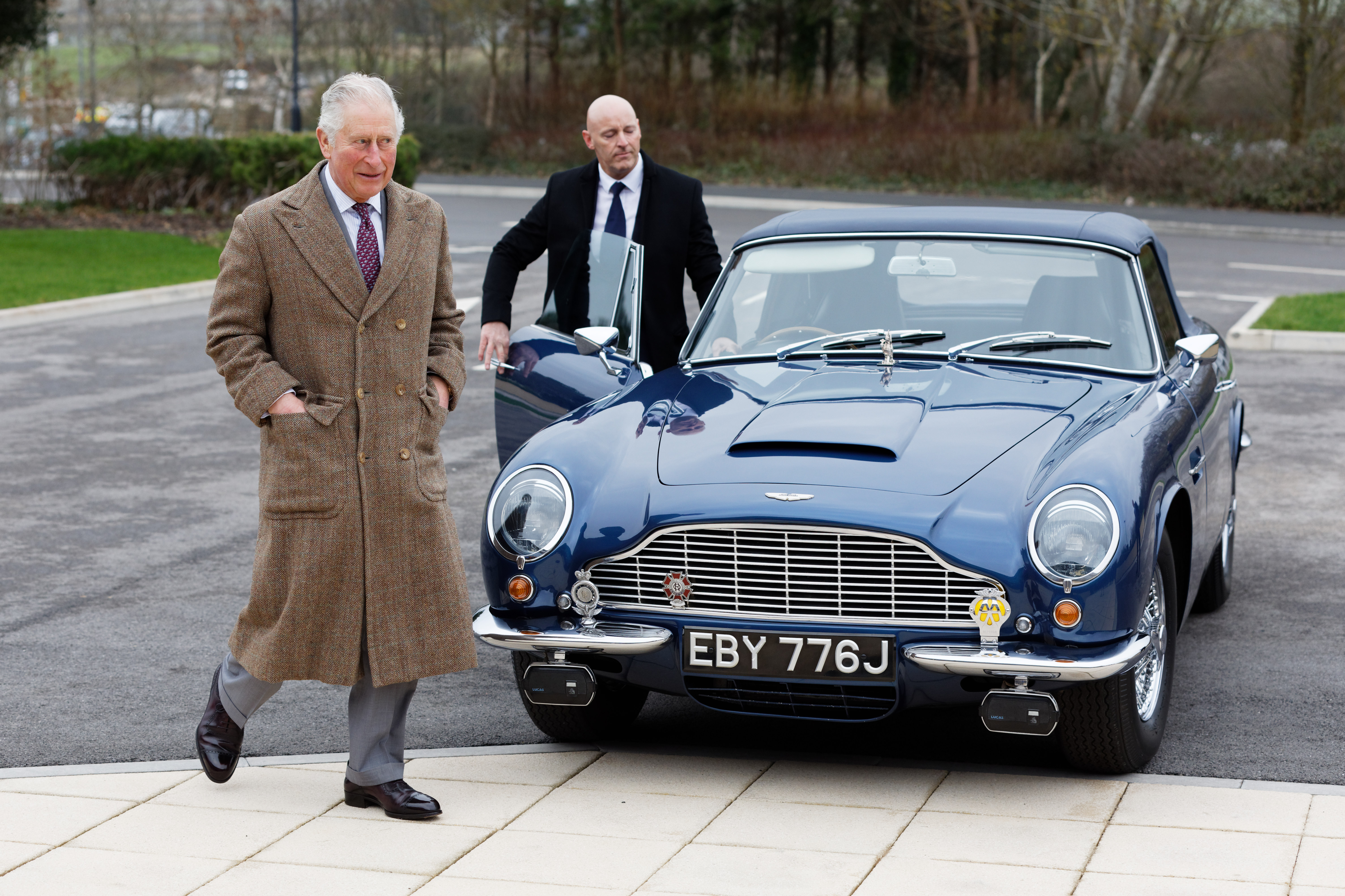 King Charles and his blue Aston Martin