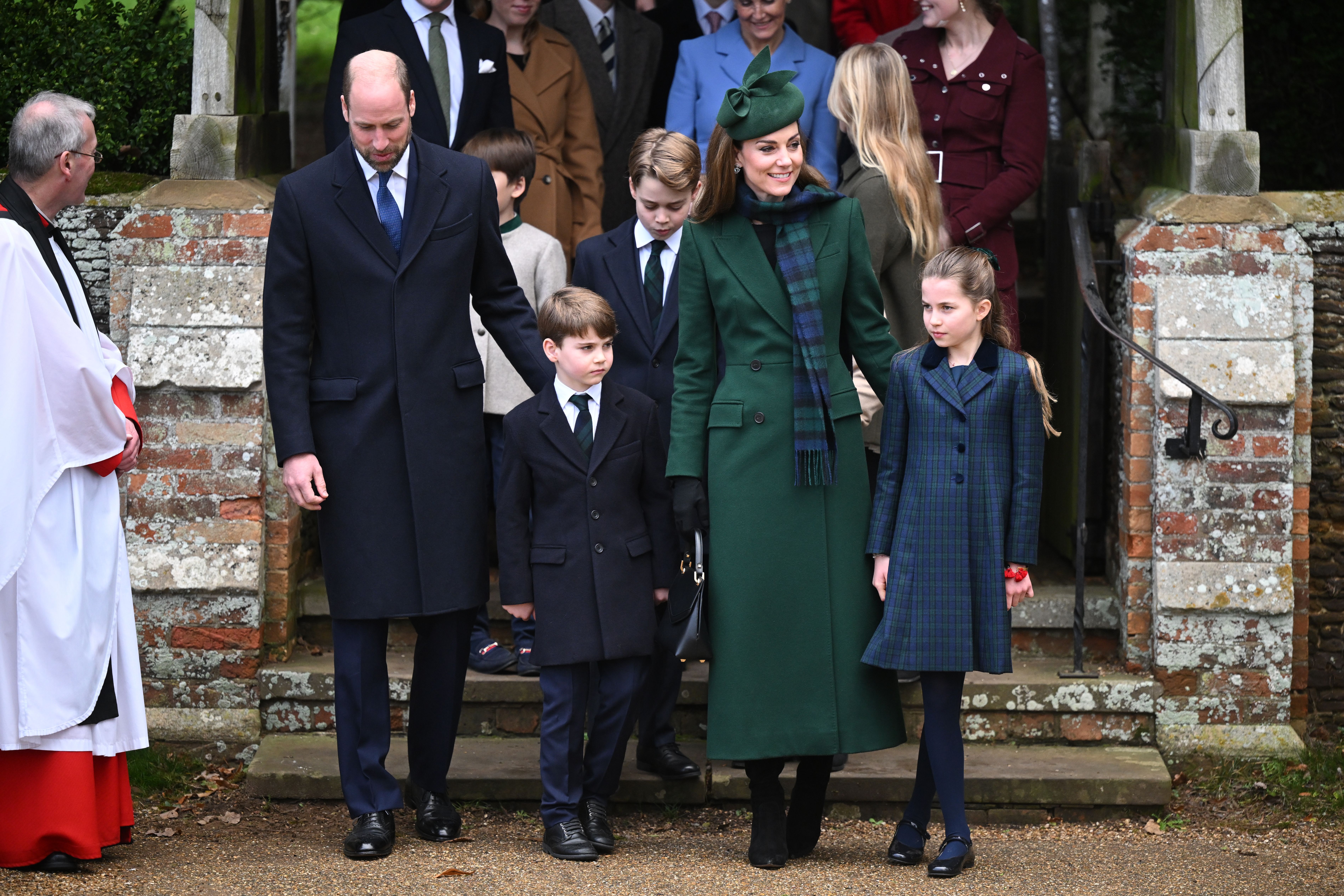 Prince William, Prince Louis, Prince George, Princess Kate and Princess Charlotte at Sandringham