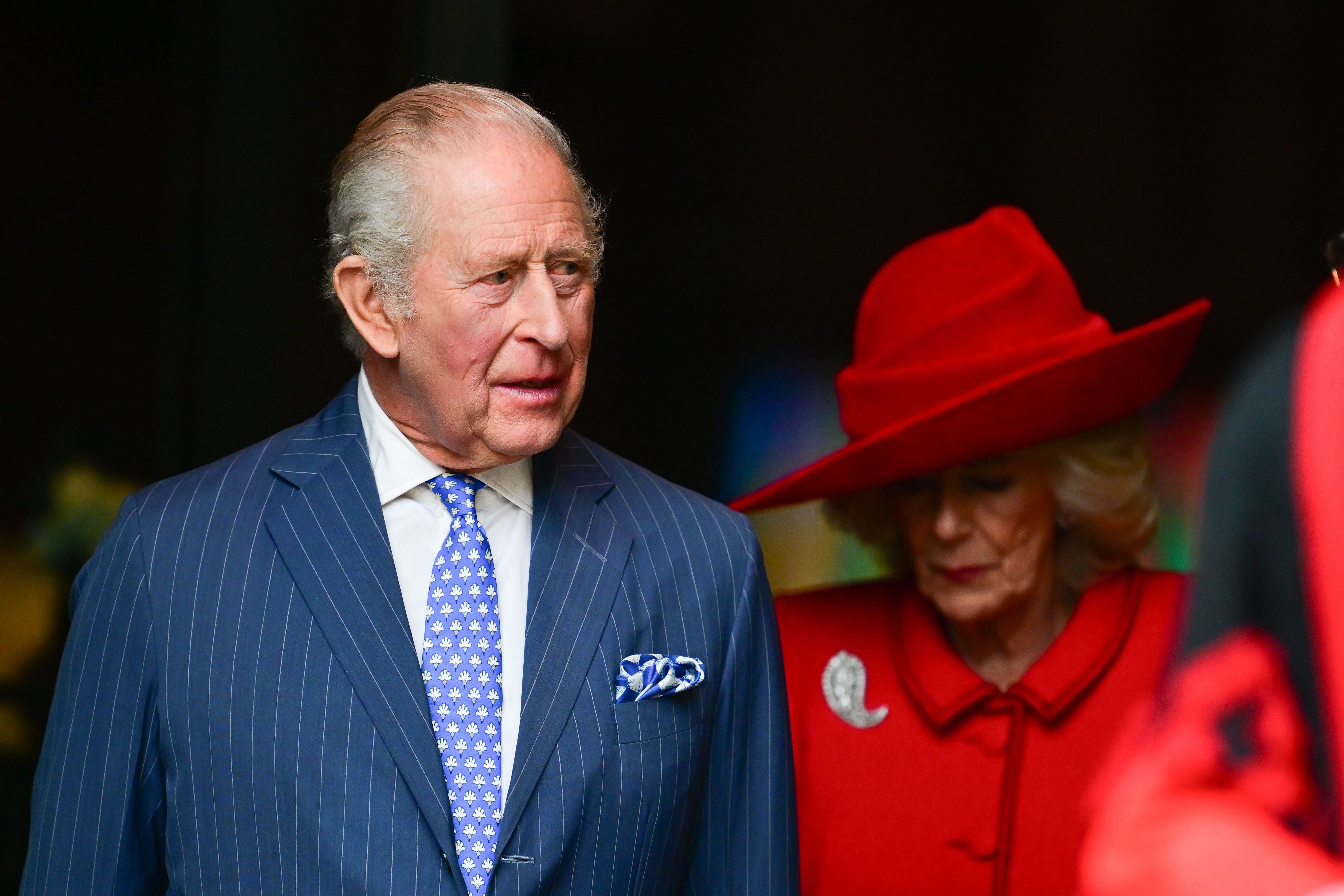 King Charles and Queen Camilla at Commonwealth Day Service today, both frowning