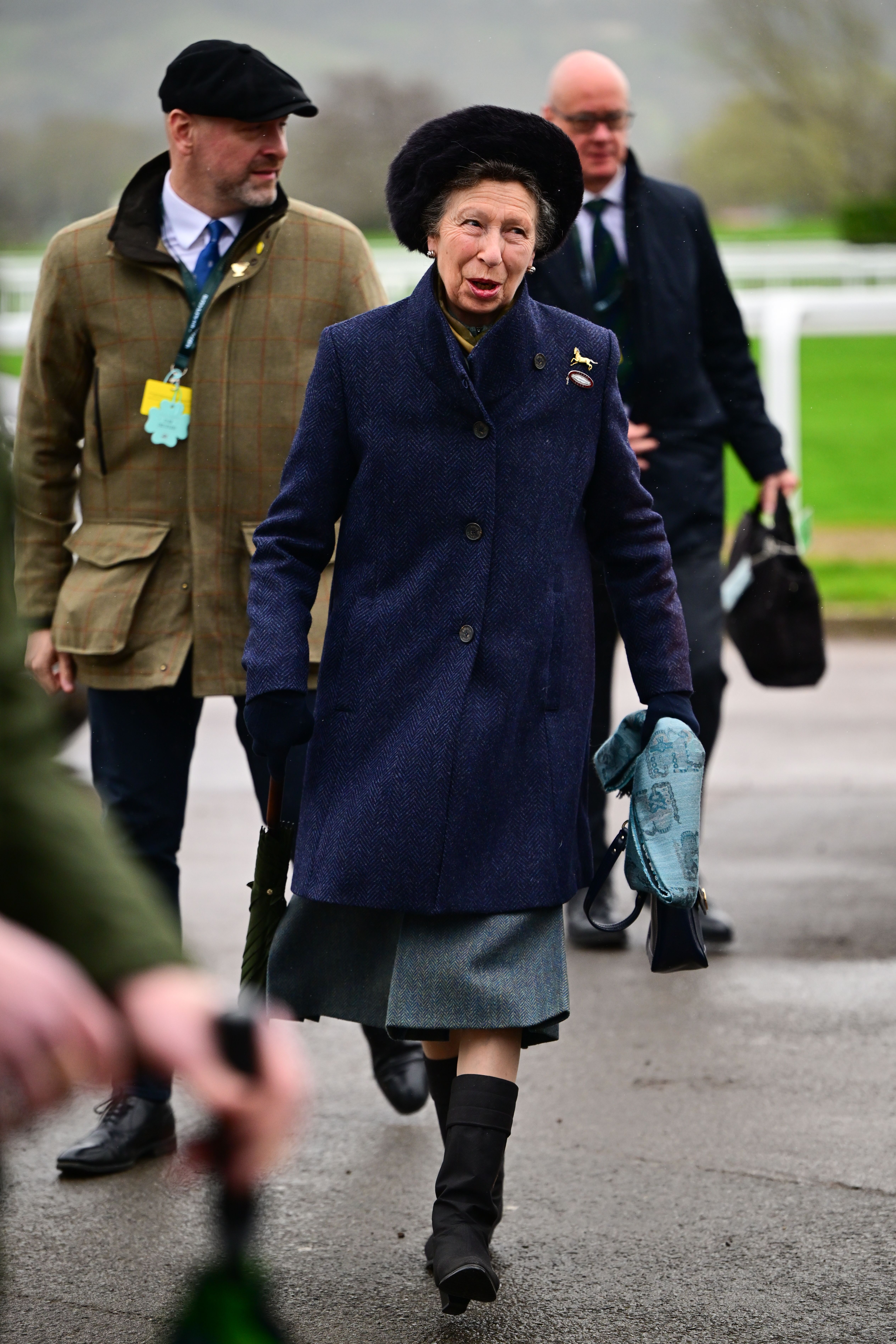 Princess Anne in a navy coatdress at Cheltenham March 12