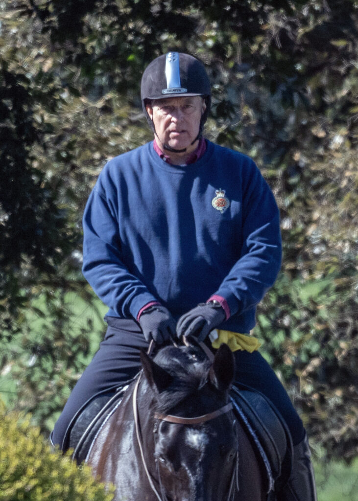 Andrew Mountbatten-Windsor riding a horse at Windsor