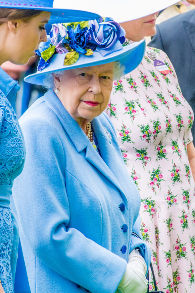 Queen Elizabeth II in blue outfit