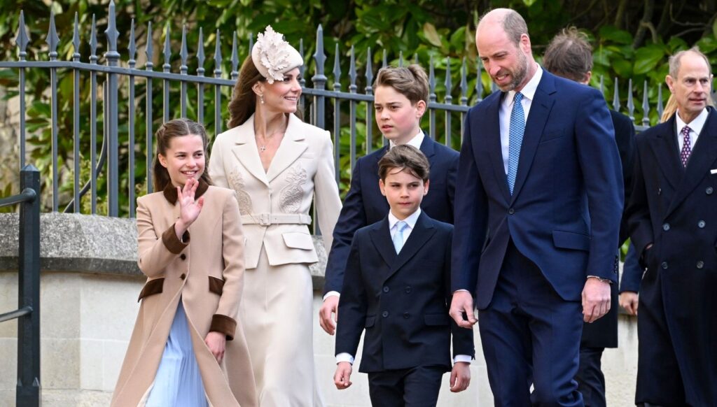 Princess Charlotte, Kate, Princes George, Louis and William at Easter service