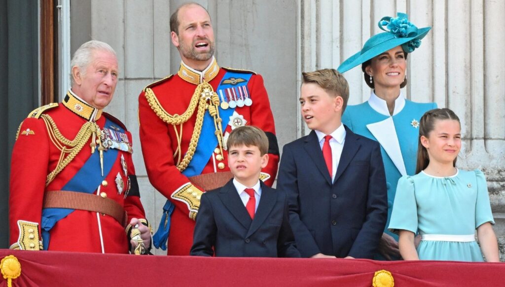 King Charles, Prince William and Kate Middleton with their children at Trooping the Colour