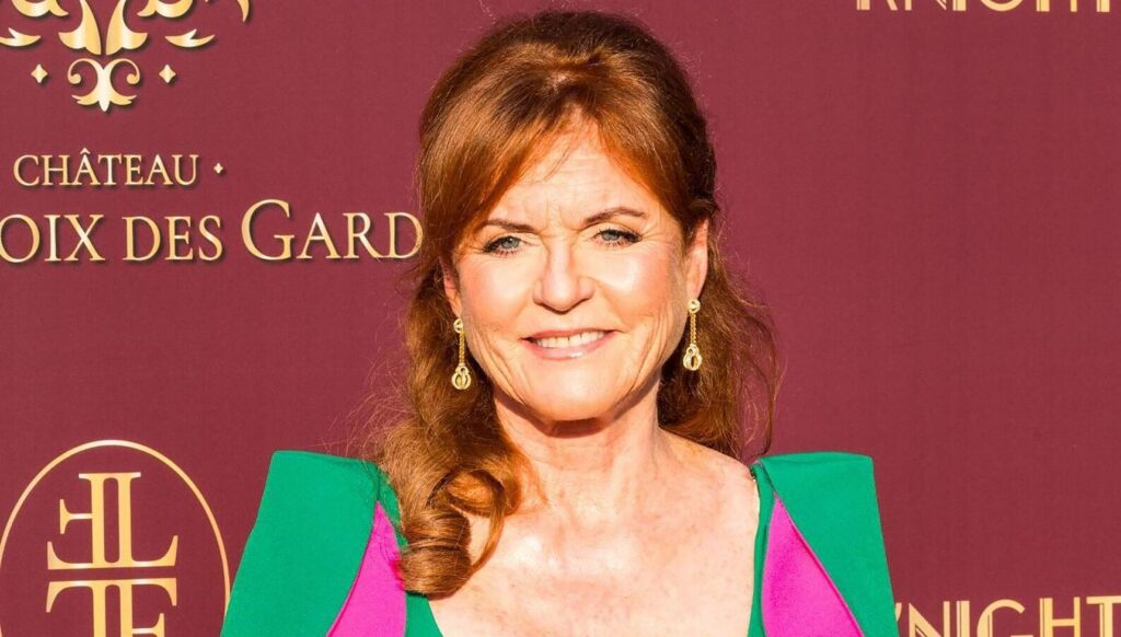 Sarah Ferguson smiling in green dress