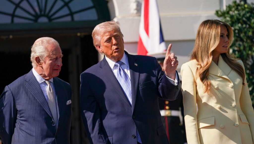 King Charles talking to Donald and Melania Trump on US state visit