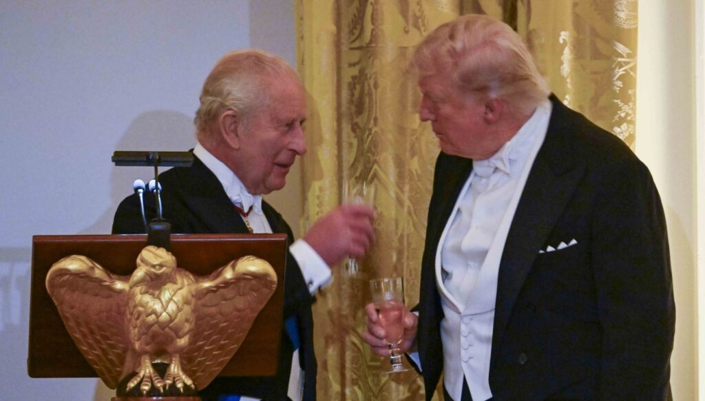 King Charles and Donald Trump toasting at state dinner