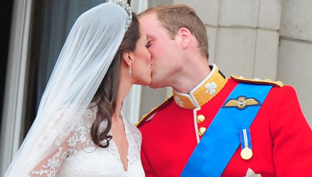 Kate and William kissing on their wedding day