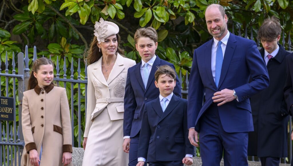Kate and William with their children at Easter service