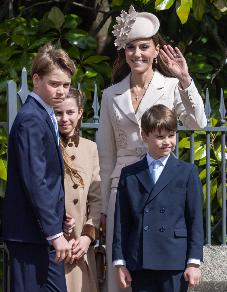 Prince George, Princess Charlotte and Prince Louis with Kate Middleton at Easter service