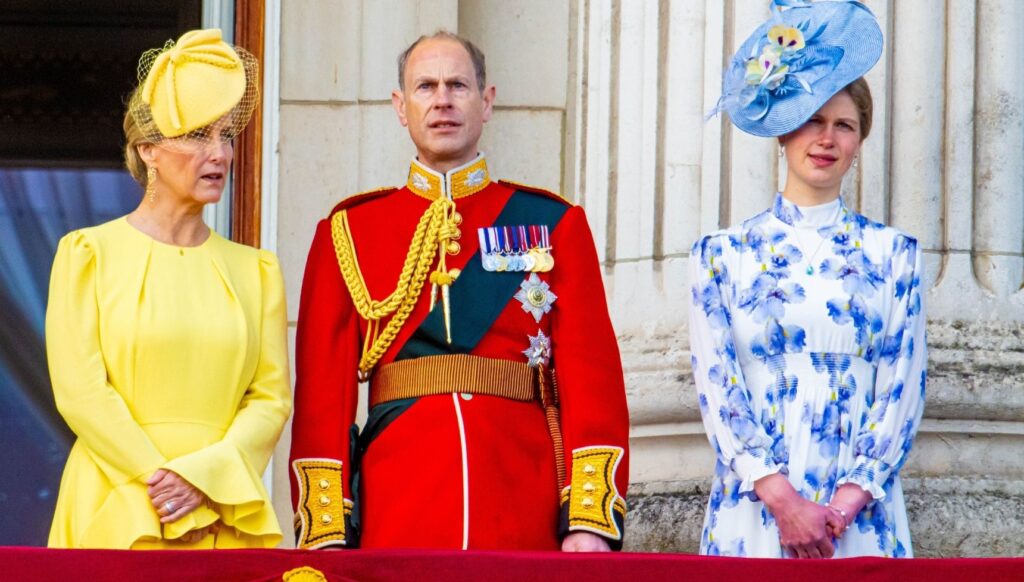 Duchess Sophie, Prince Edward and Lady Louise Windsor on Buckingham Palace balcony