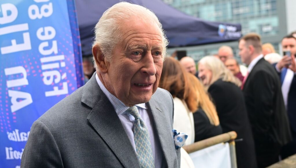 King Charles in grey suit