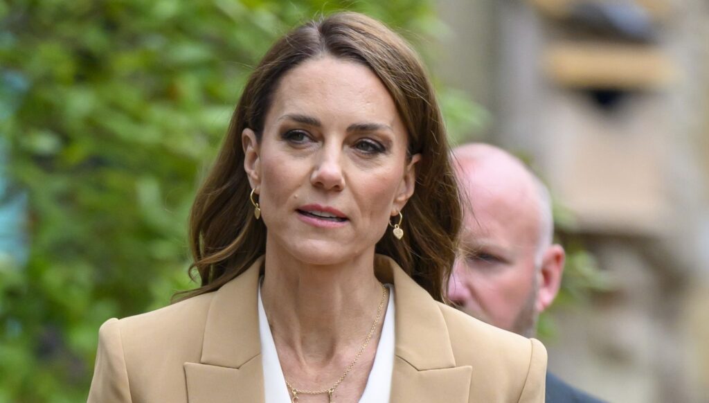 Kate Middleton looking serious on royal engagement