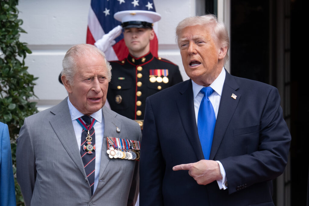 King Charles and Donald Trump speaking during US state visit