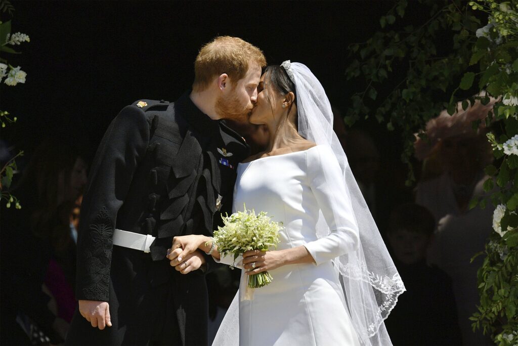 Prince Harry and Meghan Markle kissing on their wedding day